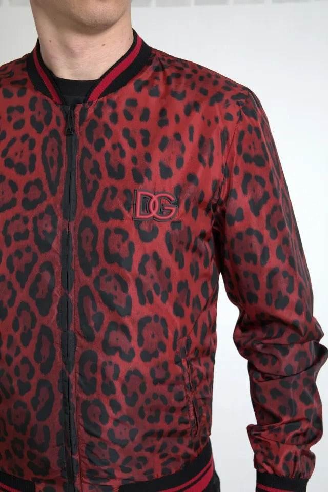 Dolce & Gabbana Red Leopard Bomber Short Coat Jacket - Hilstor