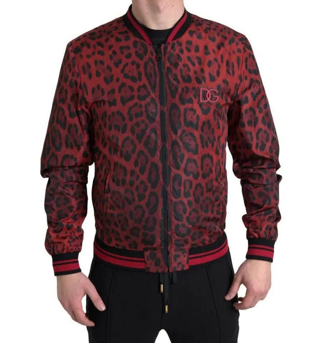 Dolce & Gabbana Red Leopard Bomber Short Coat Jacket - Hilstor
