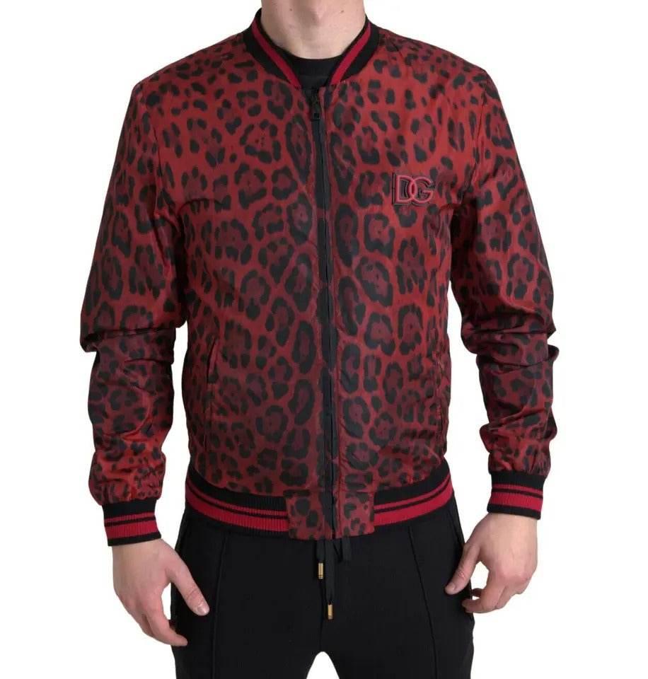 Dolce & Gabbana Red Leopard Bomber Short Coat Jacket - Hilstor