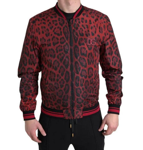 Dolce & Gabbana Red Leopard Bomber Short Coat Jacket - Hilstor