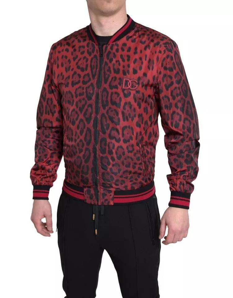 Dolce & Gabbana Red Leopard Bomber Short Coat Jacket - Hilstor