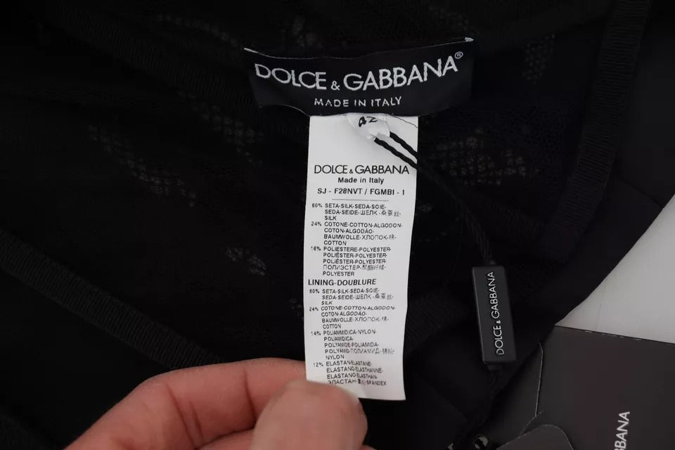 Dolce &amp; Gabbana Svart Spets Transparent Korsett Organza Sidenjacka