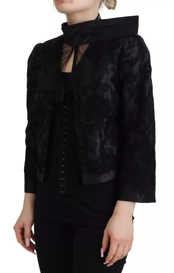 Dolce &amp; Gabbana Svart Spets Transparent Korsett Organza Sidenjacka