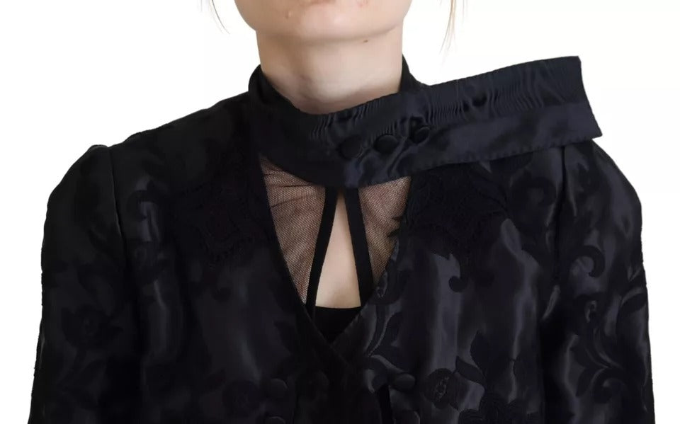 Dolce &amp; Gabbana Svart Spets Transparent Korsett Organza Sidenjacka