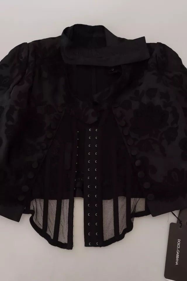 Dolce &amp; Gabbana Svart Spets Transparent Korsett Organza Sidenjacka