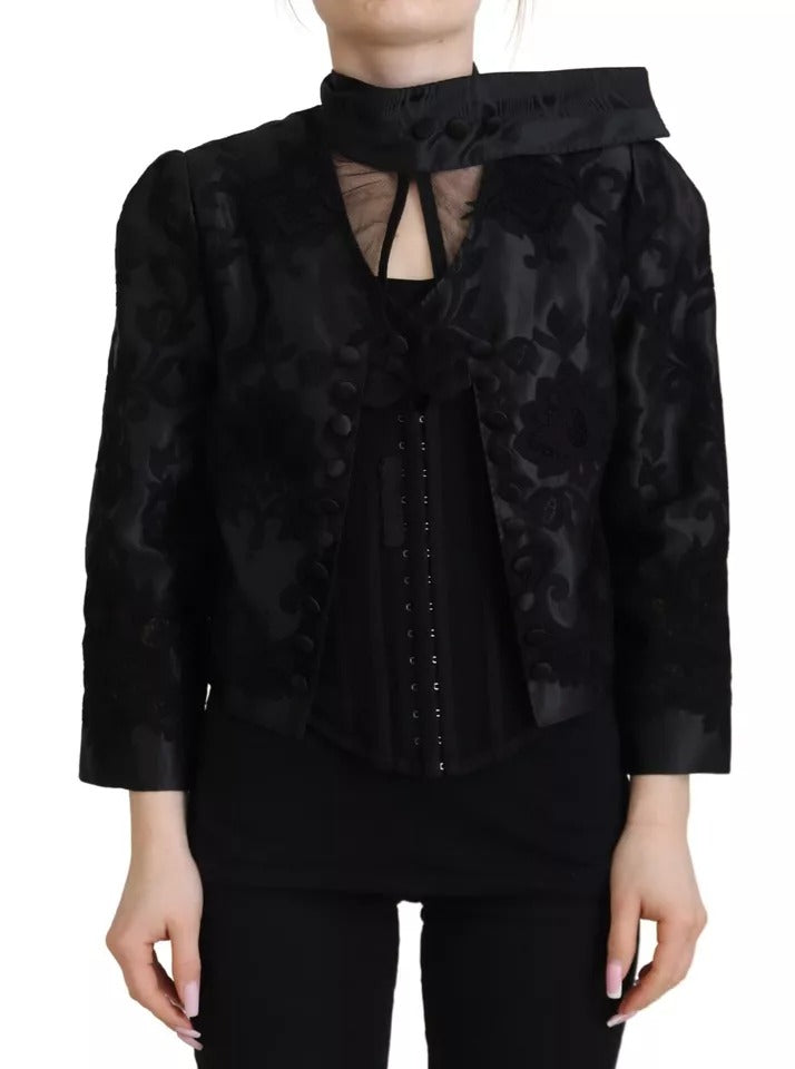 Dolce &amp; Gabbana Svart Spets Transparent Korsett Organza Sidenjacka