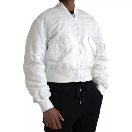 Dolce & Gabbana White Bomber Long Sleeves Full Zip Jacket - Hilstor