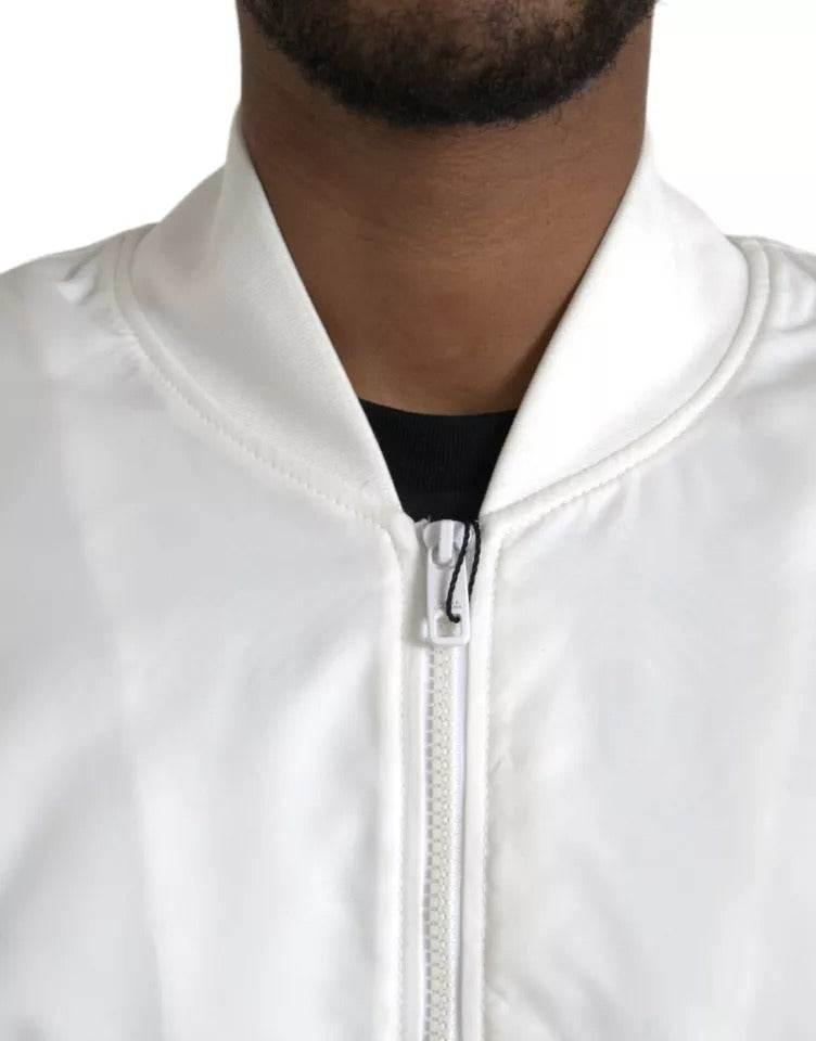 Dolce & Gabbana White Bomber Long Sleeves Full Zip Jacket - Hilstor