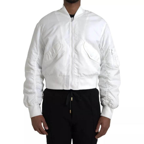Dolce & Gabbana White Bomber Long Sleeves Full Zip Jacket - Hilstor