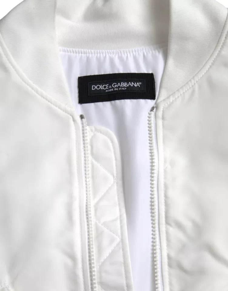 Dolce & Gabbana White Bomber Long Sleeves Full Zip Jacket - Hilstor