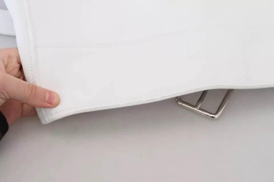 Dolce & Gabbana White Leather Biker Coat Zipper Jacket - Hilstor