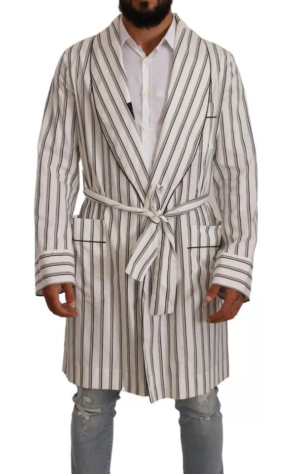 Dolce &amp; Gabbana hvid stribet bomulds kappe omslagsjakke