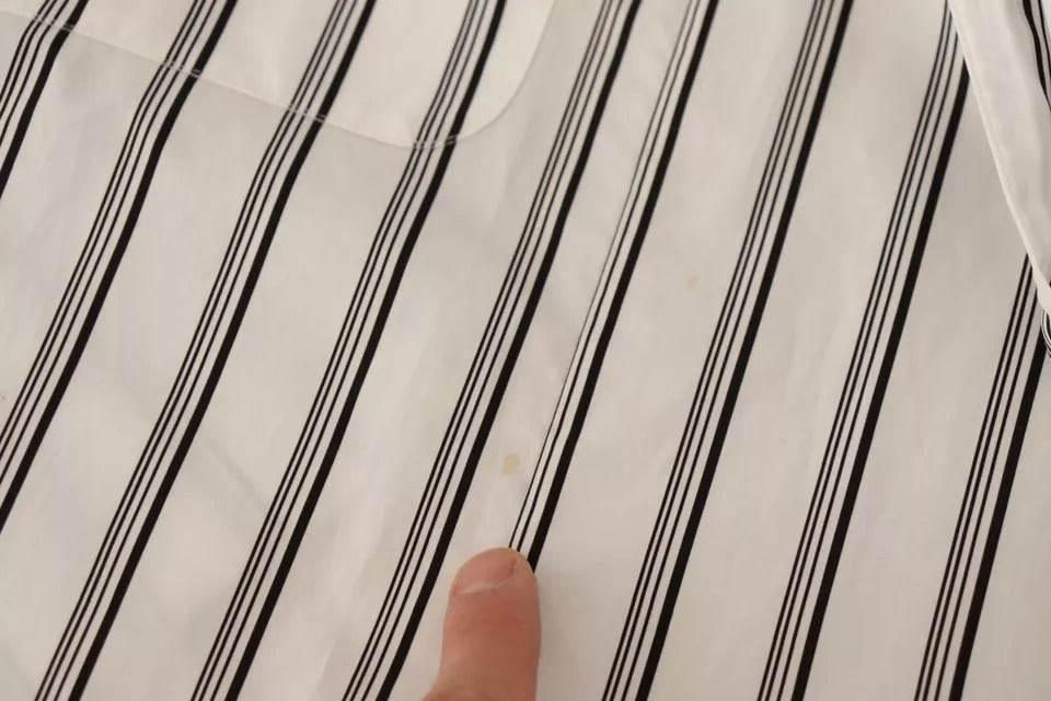 Dolce & Gabbana White Striped Cotton Robe Coat Wrap Jacket - Hilstor