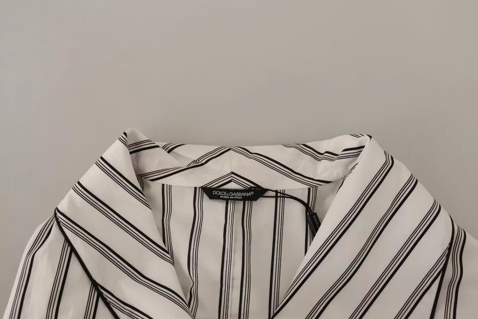 Dolce &amp; Gabbana hvid stribet bomulds kappe omslagsjakke