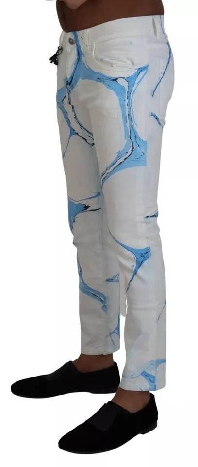 Dolce & Gabbana White Blue Cotton Skinny Denim Jeans - Hilstor