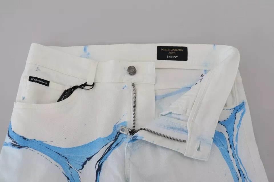 Dolce & Gabbana White Blue Cotton Skinny Denim Jeans - Hilstor