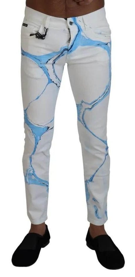 Dolce & Gabbana White Blue Cotton Skinny Denim Jeans - Hilstor