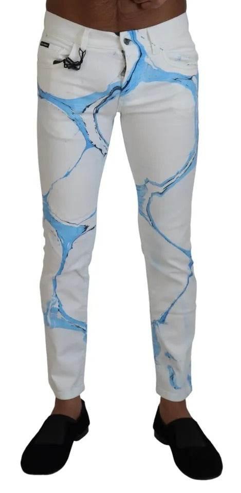 Dolce & Gabbana White Blue Cotton Skinny Denim Jeans - Hilstor