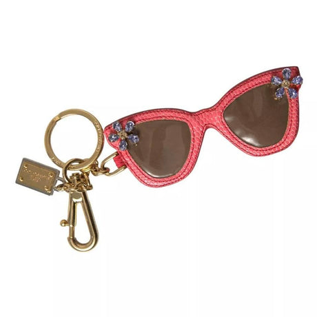 Dolce & Gabbana Red Leather Crystal Sunglasses Gold Metal Keyring Keychain - Hilstor