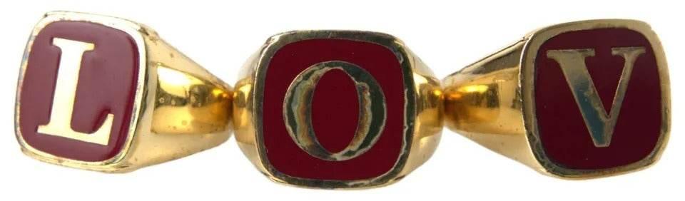 Dolce & Gabbana Gold Brass LOVE Enamel Set of 3 Ring - Hilstor