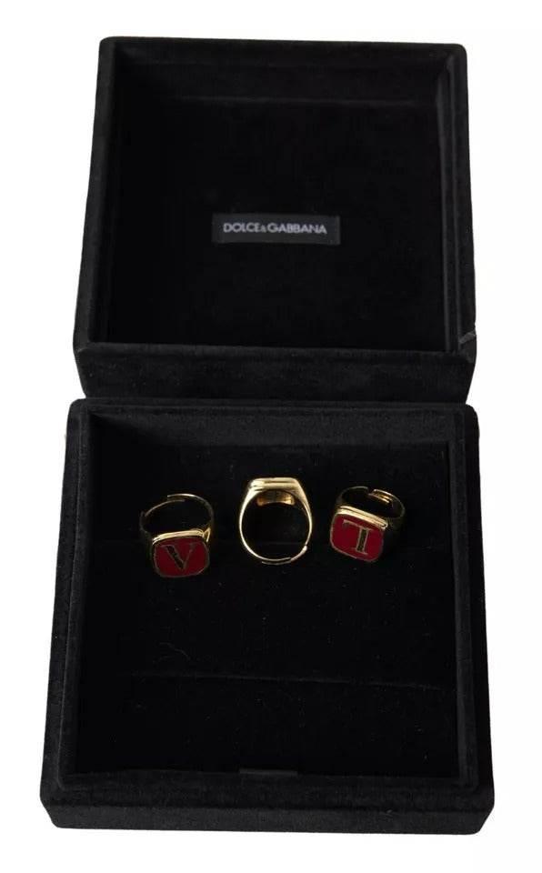 Dolce & Gabbana Gold Brass LOVE Enamel Set of 3 Ring - Hilstor