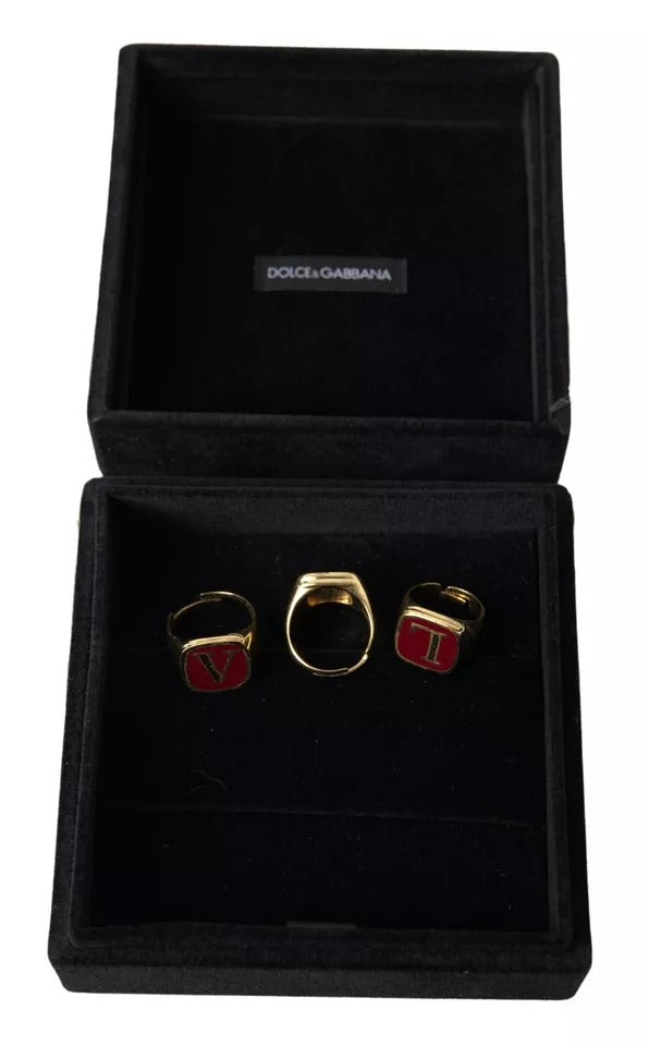 Dolce &amp; Gabbana guld messing LOVE emalje sæt med 3 ring
