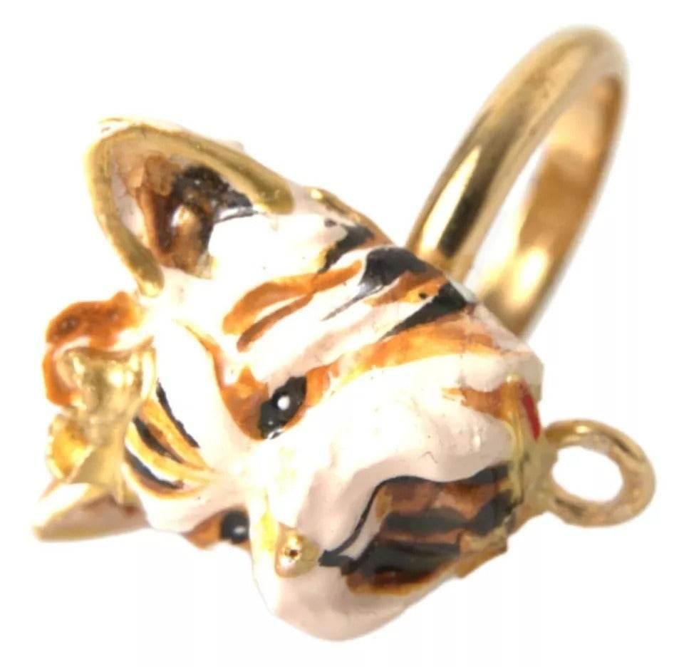 Dolce & Gabbana Gold Brass Resin Beige Dog Pet Accessory Ring - Hilstor