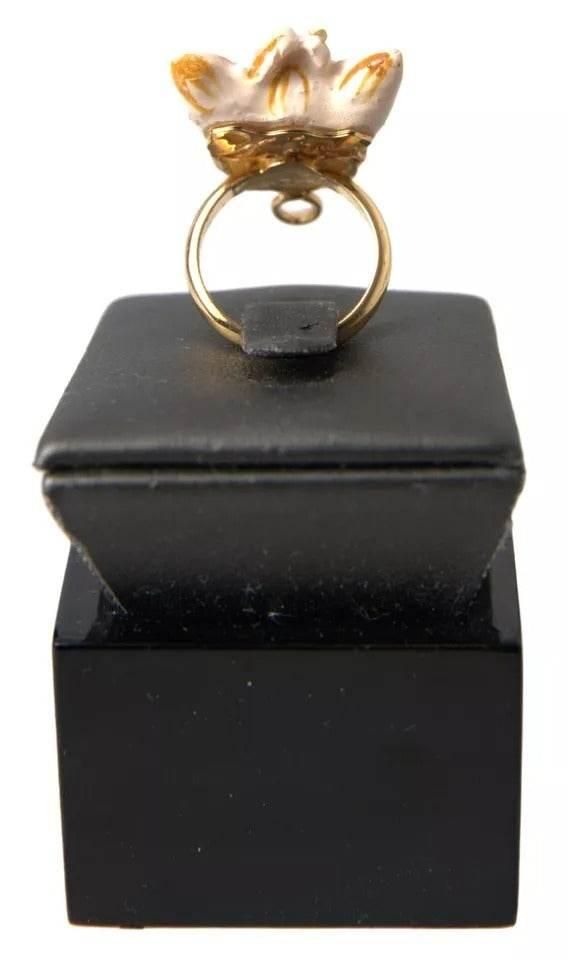 Dolce & Gabbana Gold Brass Resin Beige Dog Pet Accessory Ring - Hilstor