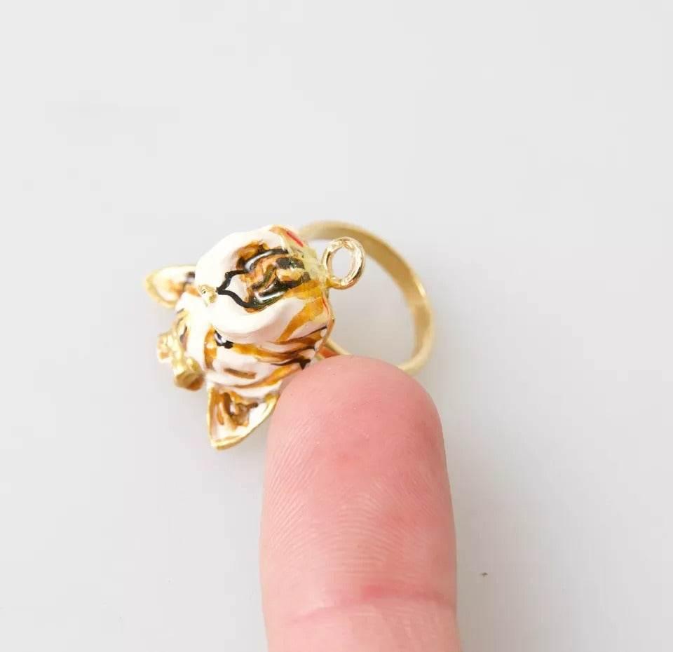 Dolce & Gabbana Gold Brass Resin Beige Dog Pet Accessory Ring - Hilstor