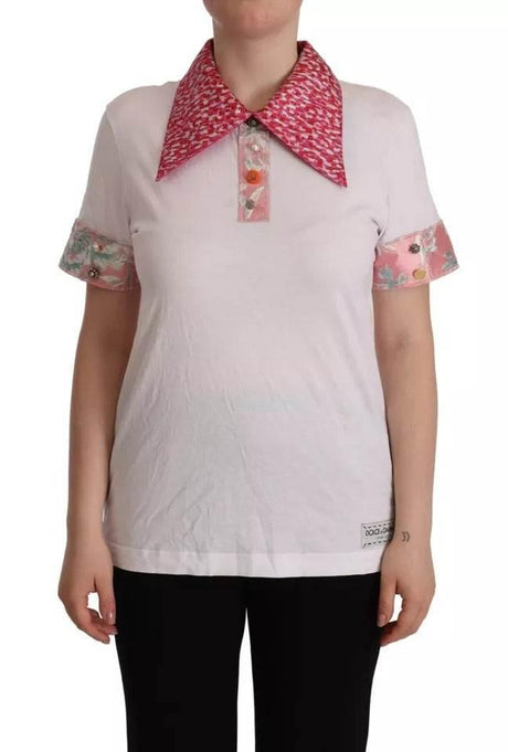 Dolce & Gabbana White Sartoria T-shirt Button Wide Collar Top - Hilstor
