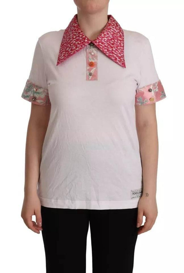 Dolce & Gabbana White Sartoria T-shirt Button Wide Collar Top - Hilstor