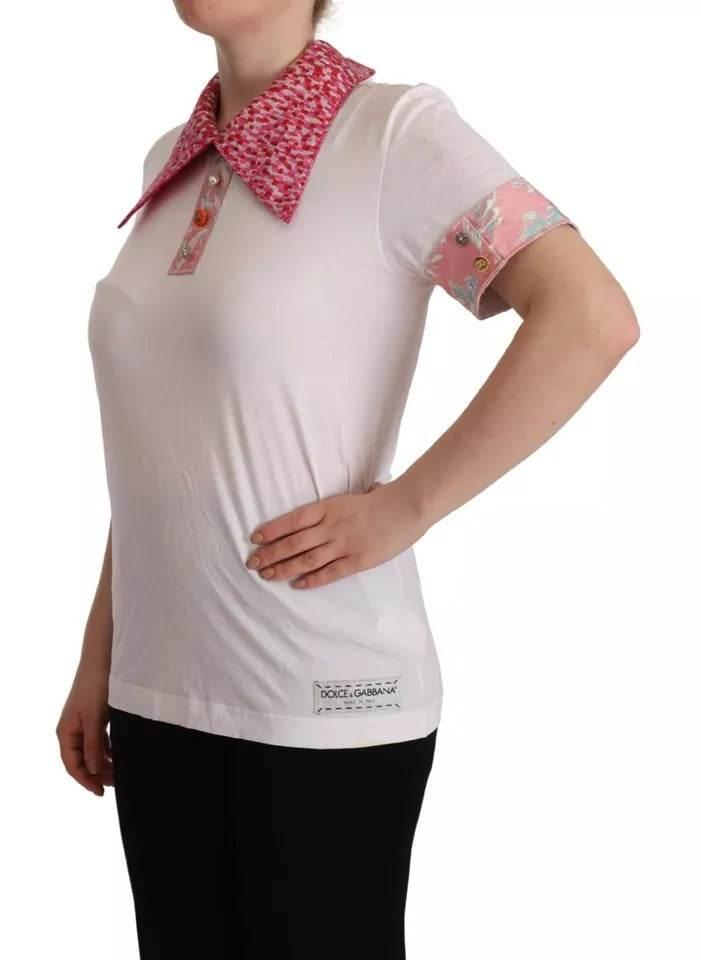 Dolce & Gabbana White Sartoria T-shirt Button Wide Collar Top - Hilstor