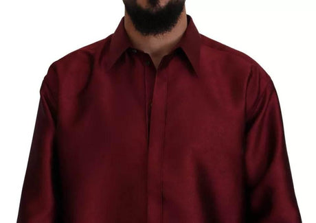 Dolce & Gabbana Bordeaux Cotton Long Sleeve Men Formal Shirt - Hilstor