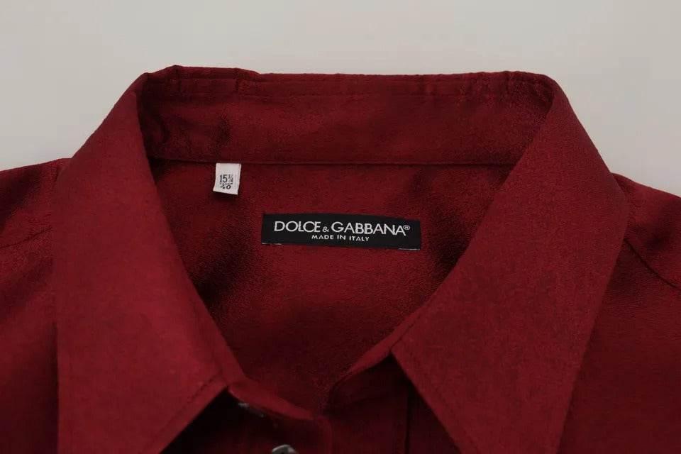 Dolce & Gabbana Bordeaux Cotton Long Sleeve Men Formal Shirt - Hilstor