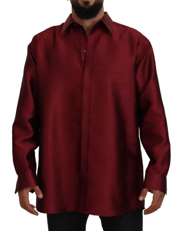 Dolce & Gabbana Bordeaux Cotton Long Sleeve Men Formal Shirt - Hilstor