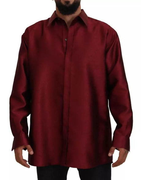 Dolce & Gabbana Bordeaux Cotton Long Sleeve Men Formal Shirt - Hilstor