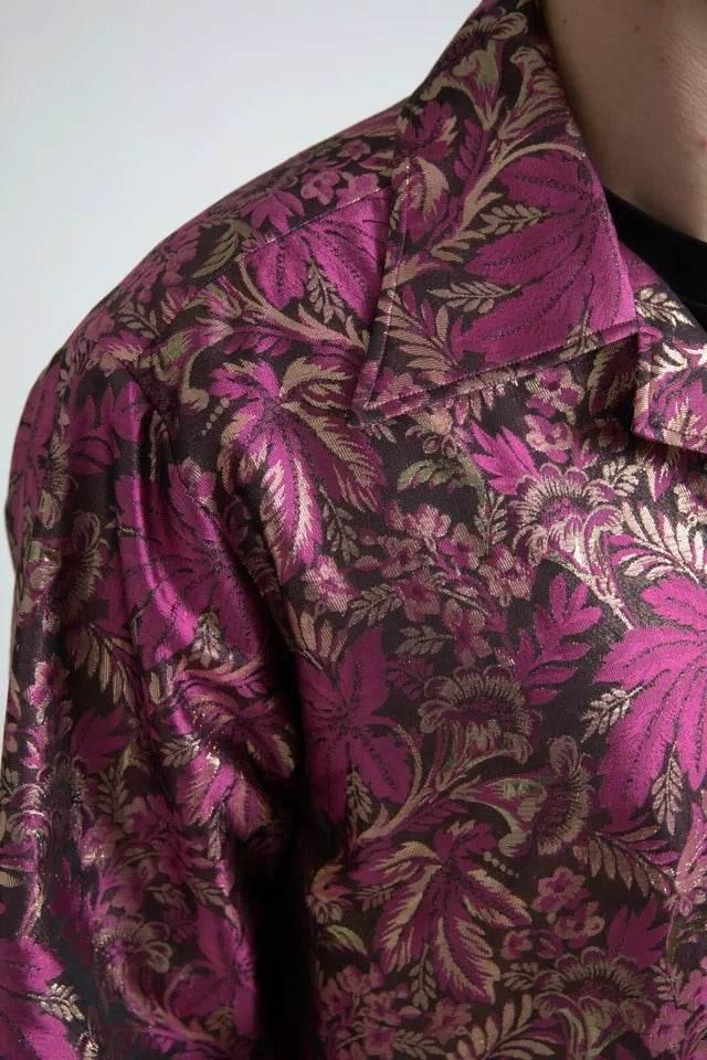 Dolce & Gabbana Fuchsia Pink Floral Jacquard Button Down Shirt - Hilstor