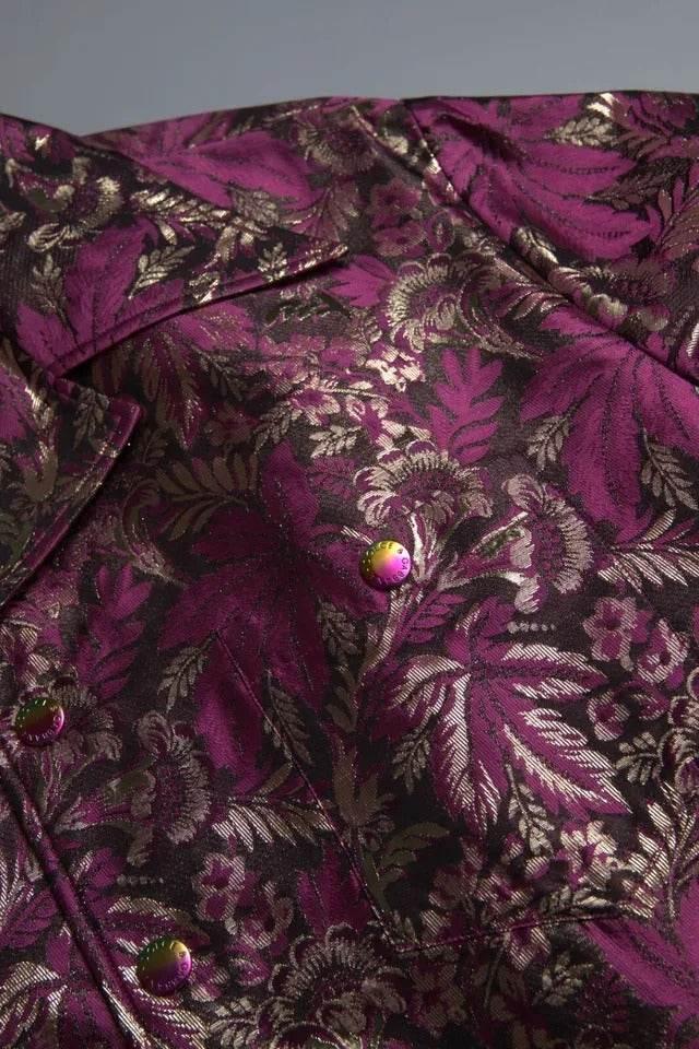 Dolce & Gabbana Fuchsia Pink Floral Jacquard Button Down Shirt - Hilstor