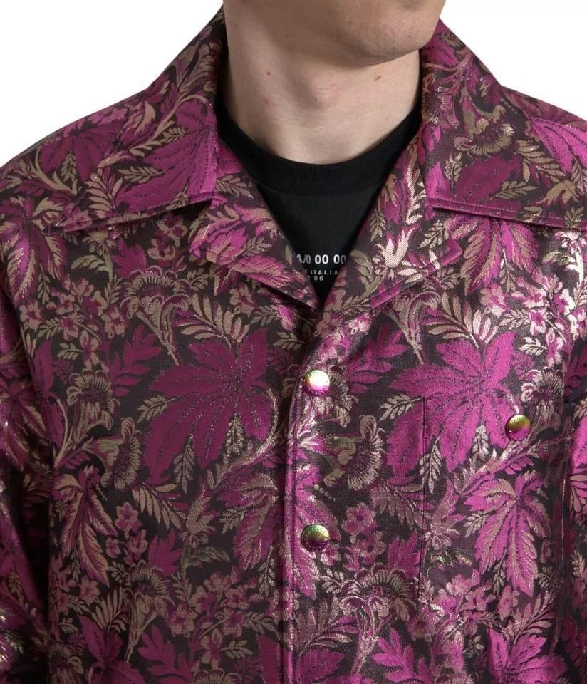 Dolce & Gabbana Fuchsia Pink Floral Jacquard Button Down Shirt - Hilstor