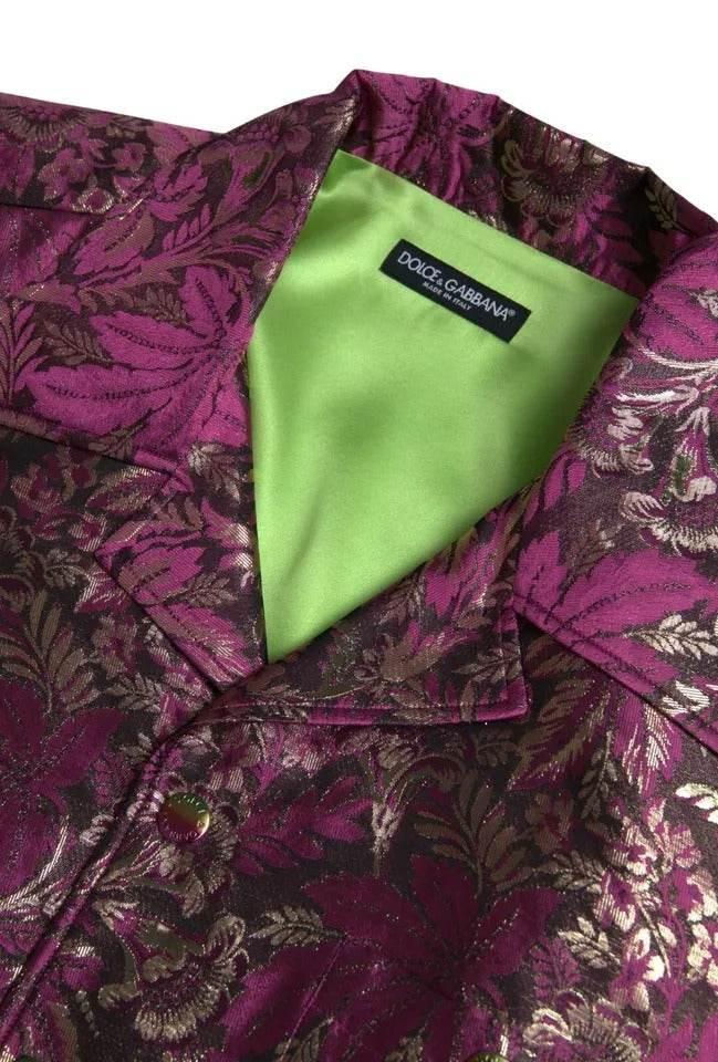 Dolce & Gabbana Fuchsia Pink Floral Jacquard Button Down Shirt - Hilstor