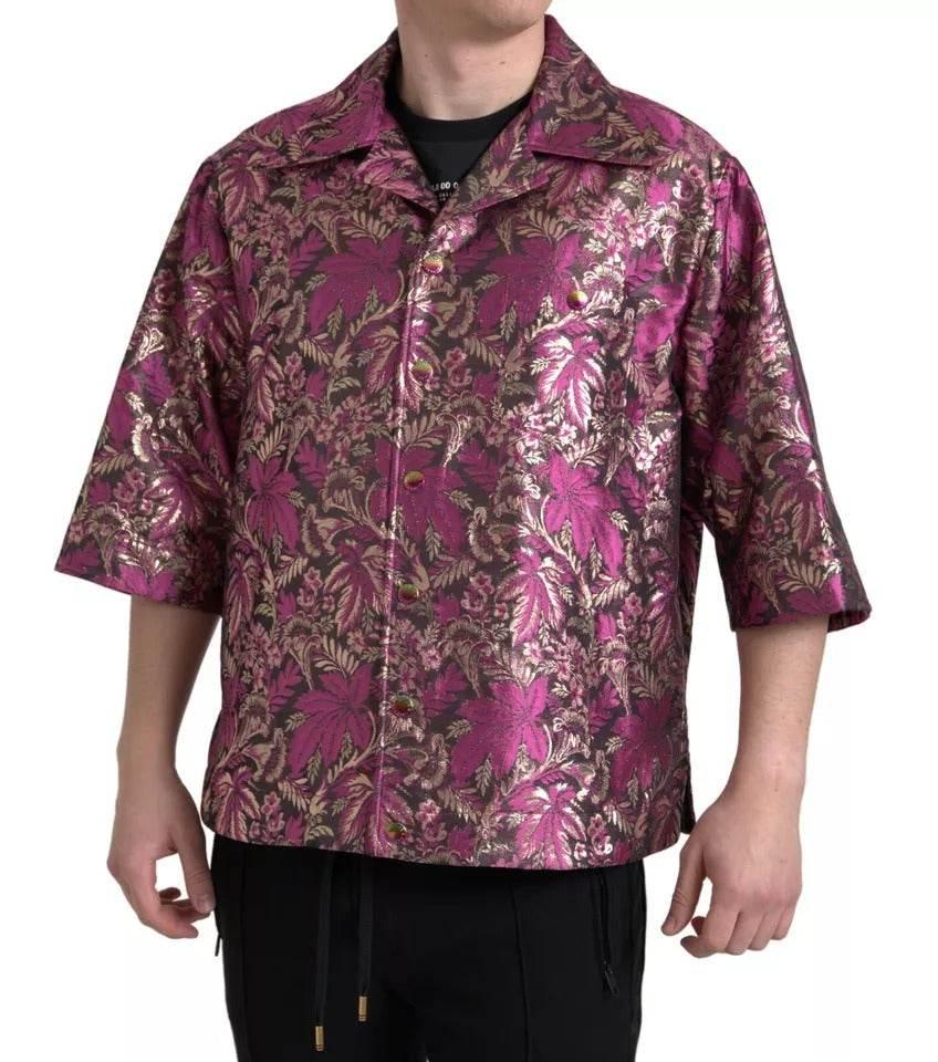 Dolce & Gabbana Fuchsia Pink Floral Jacquard Button Down Shirt - Hilstor