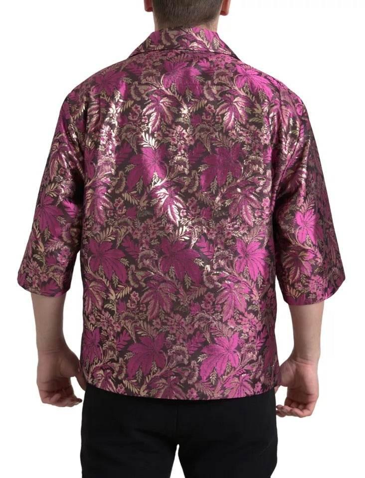 Dolce & Gabbana Fuchsia Pink Floral Jacquard Button Down Shirt - Hilstor