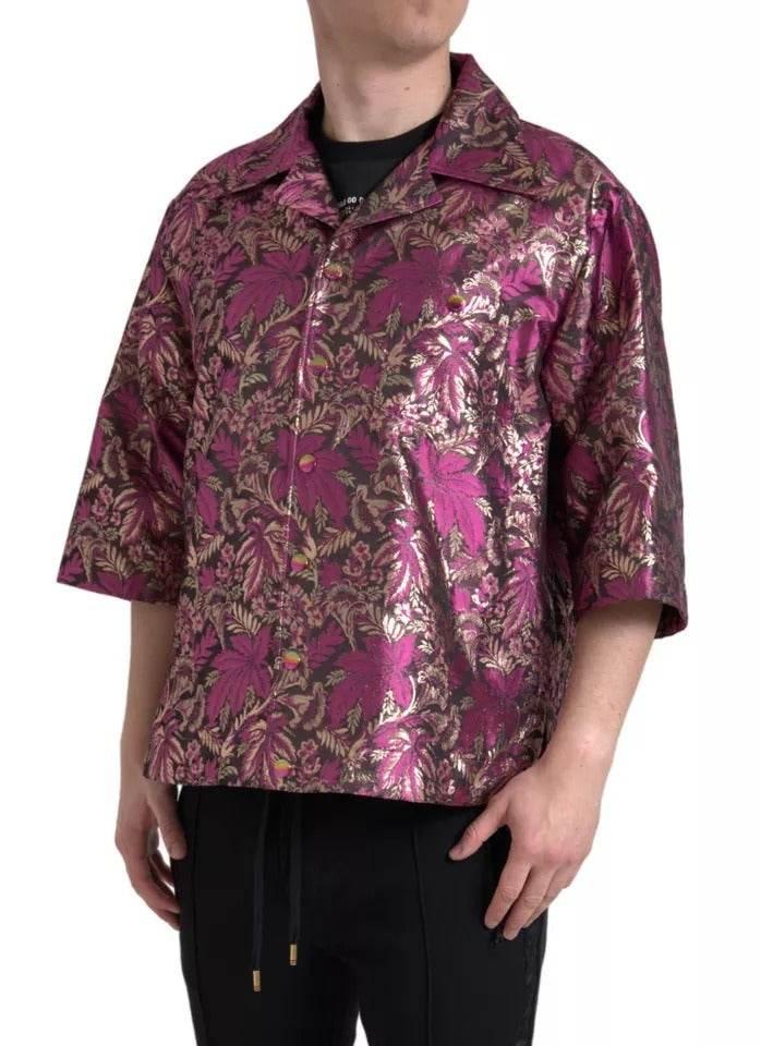 Dolce & Gabbana Fuchsia Pink Floral Jacquard Button Down Shirt - Hilstor