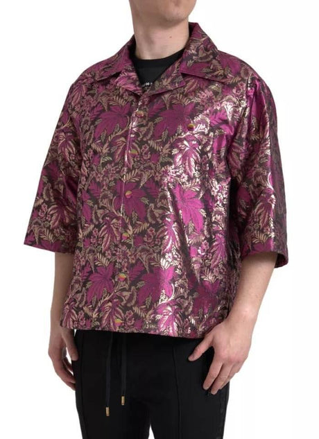 Dolce & Gabbana Fuchsia Pink Floral Jacquard Button Down Shirt - Hilstor