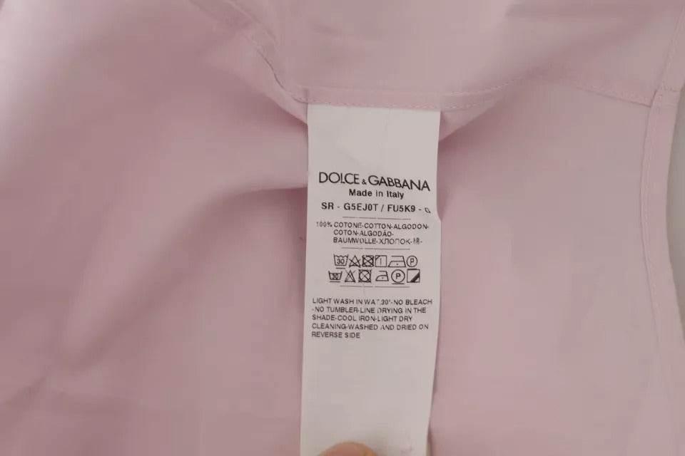 Dolce & Gabbana Light Pink Cotton Dress Formal Men GOLD Shirt - Hilstor