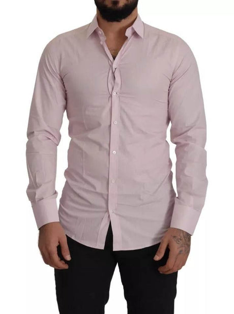 Dolce & Gabbana Light Pink Cotton Dress Formal Men GOLD Shirt - Hilstor