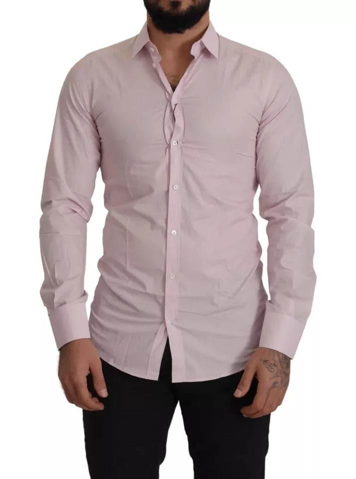 Dolce & Gabbana Light Pink Cotton Dress Formal Men GOLD Shirt - Hilstor