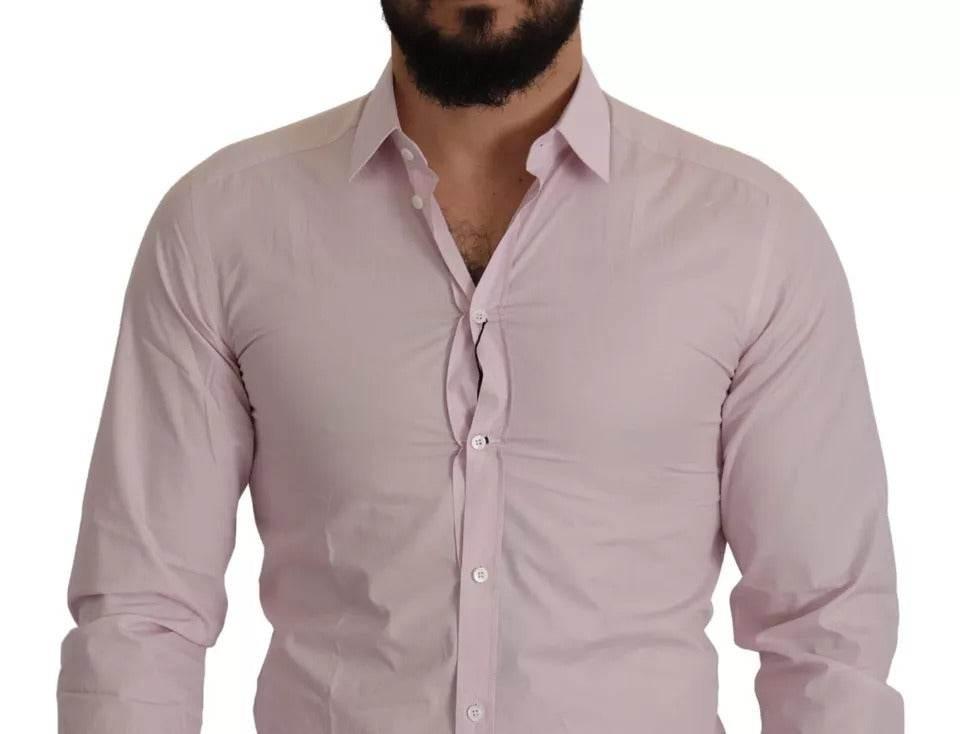 Dolce & Gabbana Light Pink Cotton Dress Formal Men GOLD Shirt - Hilstor