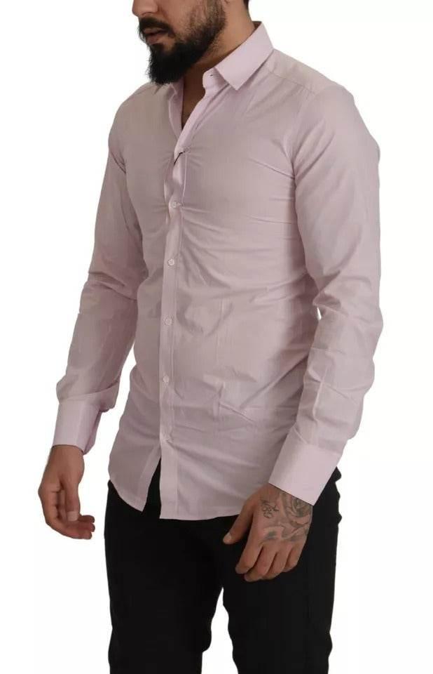 Dolce & Gabbana Light Pink Cotton Dress Formal Men GOLD Shirt - Hilstor