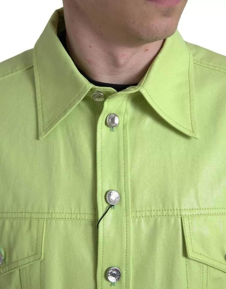 Dolce & Gabbana Green Cotton Collared Casual Button Down Shirt - Hilstor